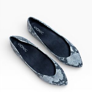 Vionic Women's Snakeskin Pattern Pointed Toe Flats - Black & Gray - US Size 7.5